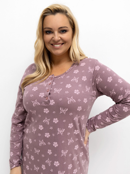 Damen-Nachthemd mit Print und Knöpfen, rosa