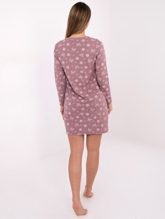 Damen-Nachthemd mit langen Ärmeln, dunkelrosa