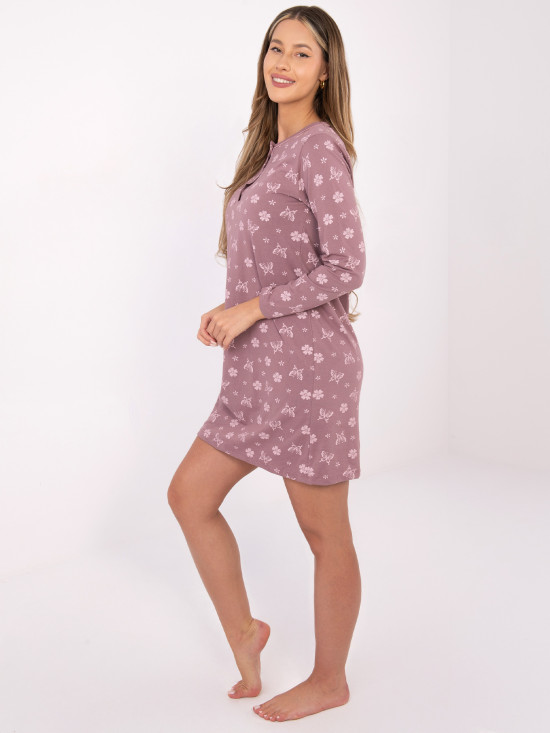 Damen-Nachthemd mit langen Ärmeln, dunkelrosa