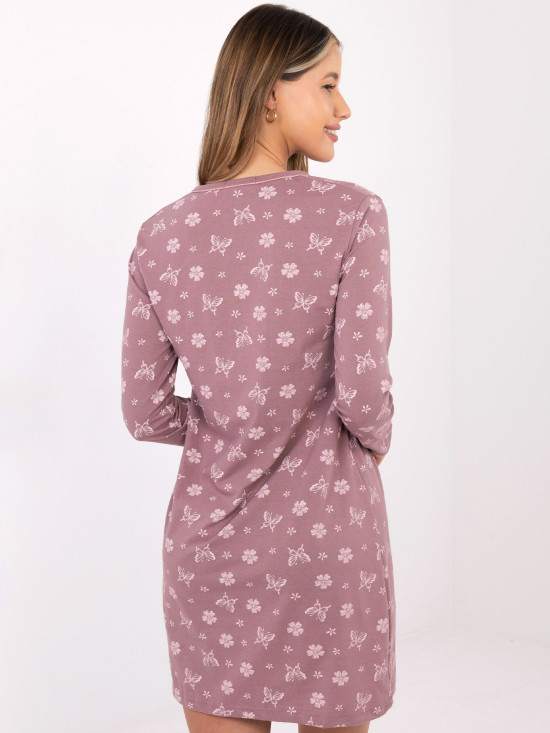 Damen-Nachthemd mit langen Ärmeln, dunkelrosa