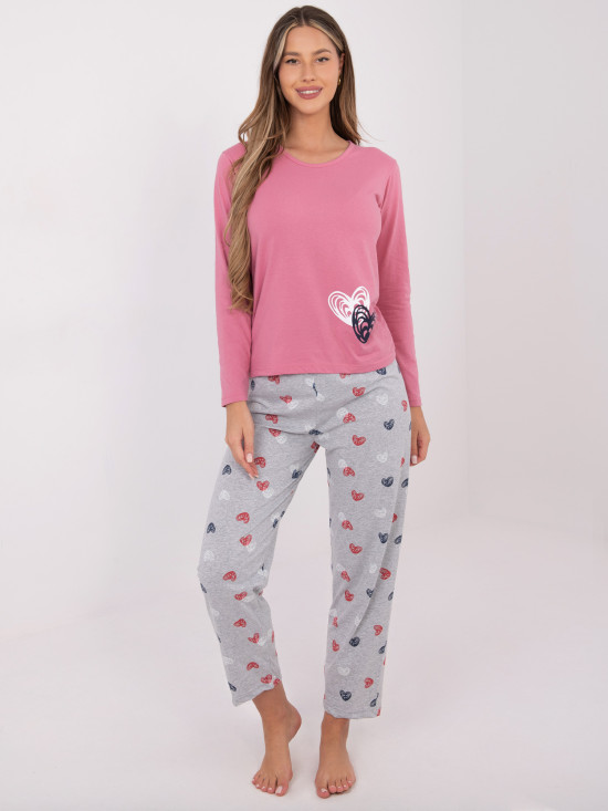 Damen Baumwoll-Pyjama mit Print, rosa