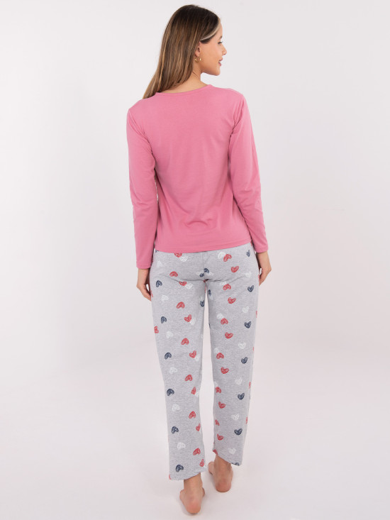 Damen Baumwoll-Pyjama mit Print, rosa