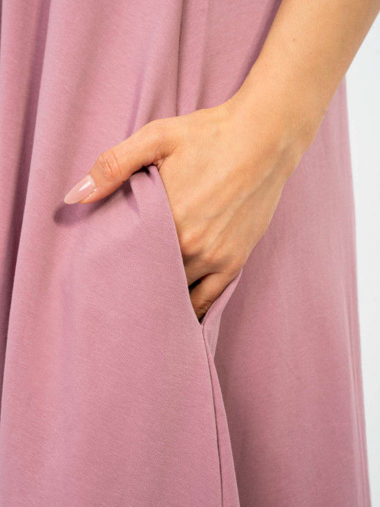 Maxi-Sommerkleid mit V-Ausschnitt und Taschen, dunkelrosa