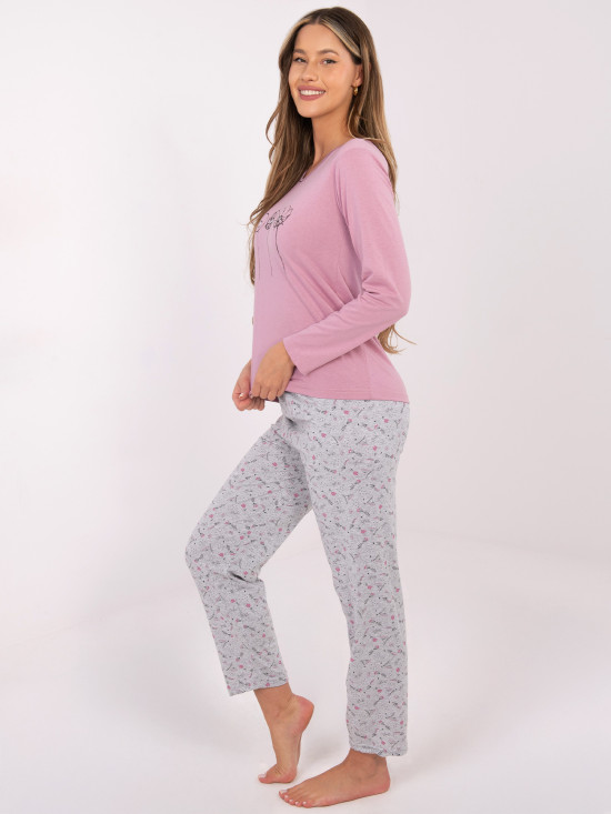 Damen Baumwoll-Pyjama mit Print, rosa