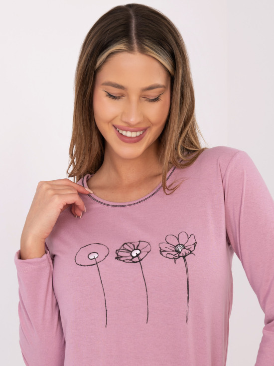 Damen Baumwoll-Pyjama mit Print, rosa