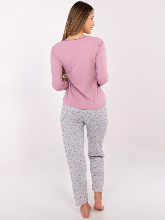 Damen Baumwoll-Pyjama mit Print, rosa