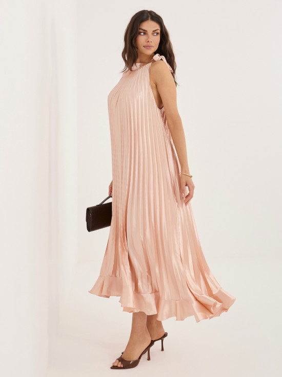 Midi-Cocktailkleid mit Volant und Bindegürtel