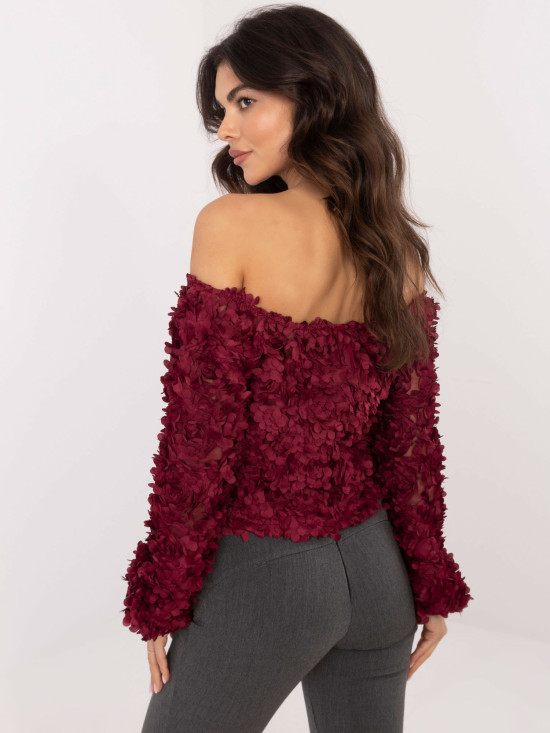 Elegante bordeauxrote Bluse mit Carmen-Ausschnitt