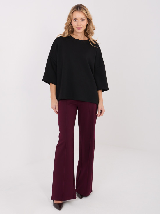 Bordeauxfarbene Wide-Leg-Hose mit hohem Bund