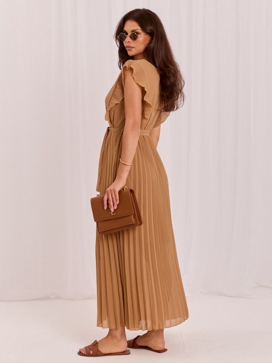Braunes ausgestelltes Midi-Kleid mit Gürtel
