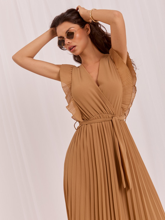 Braunes ausgestelltes Midi-Kleid mit Gürtel