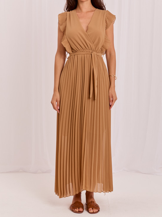 Braunes ausgestelltes Midi-Kleid mit Gürtel