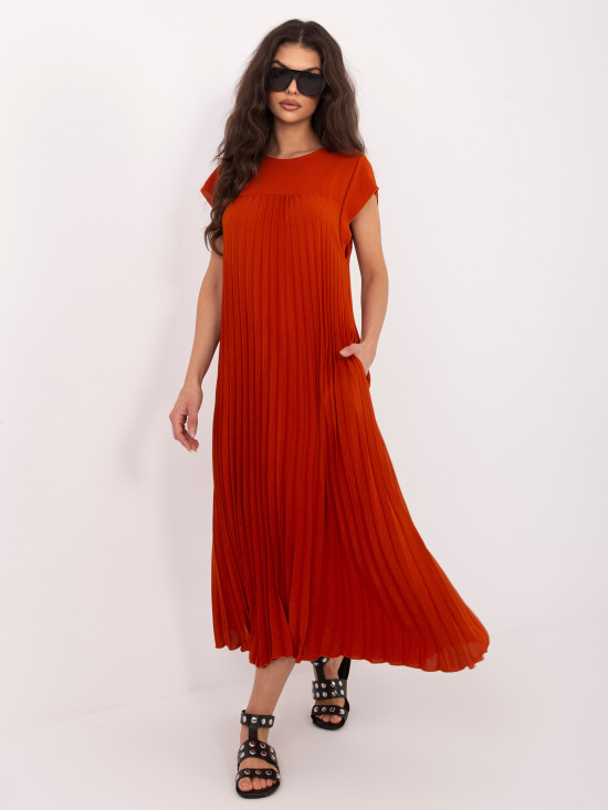 Oranges Midi-Cocktailkleid ohne Ärmel