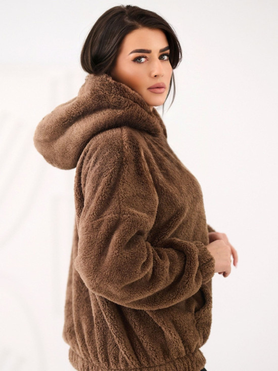 Beiges Kapuzen-Sweatshirt mit Tasche