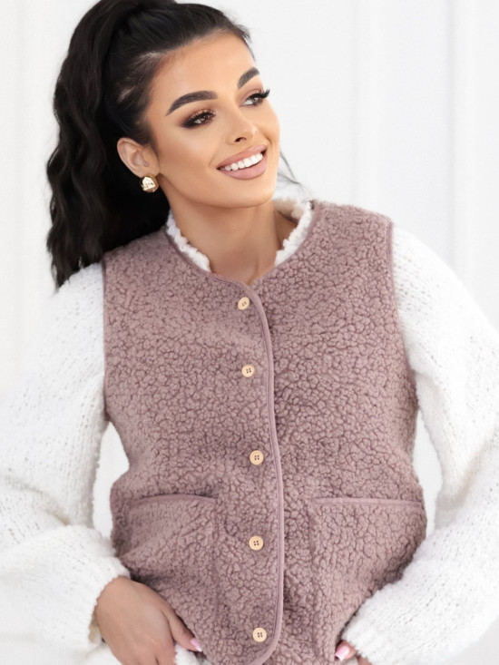 Beige Fellweste mit Knöpfen