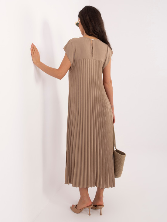 Beiges Midi-Cocktailkleid mit Taschen