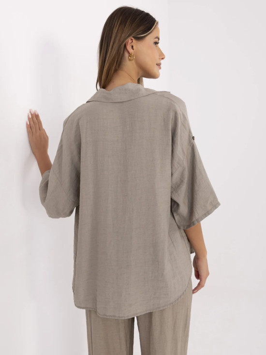 Beige Bluse mit 3/4-Ärmeln