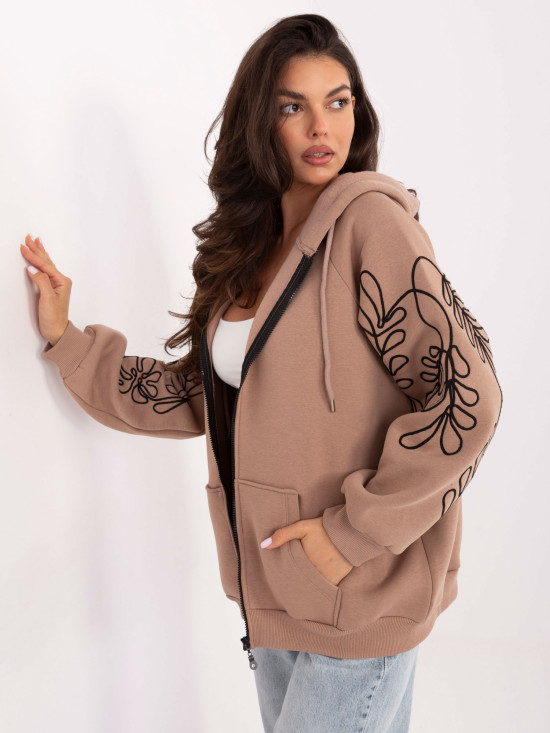 Beiges Kapuzen-Sweatshirt mit Stickerei