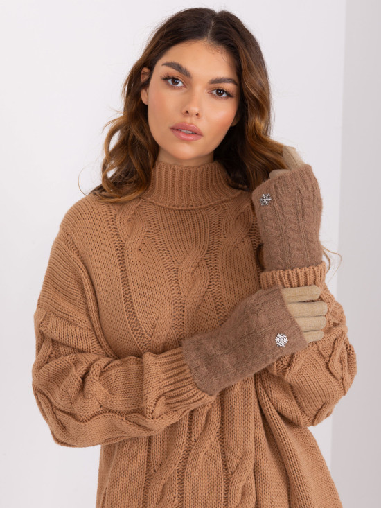 Beige Handschuhe mit glattem Muster