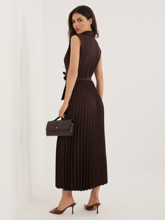 Elegantes braunes Midi-Kleid mit Gürtel und Pailletten