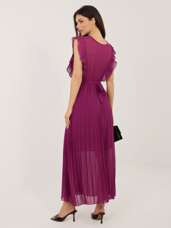 Ausgestelltes Midi-Kleid in Dunkellila mit Gürtel