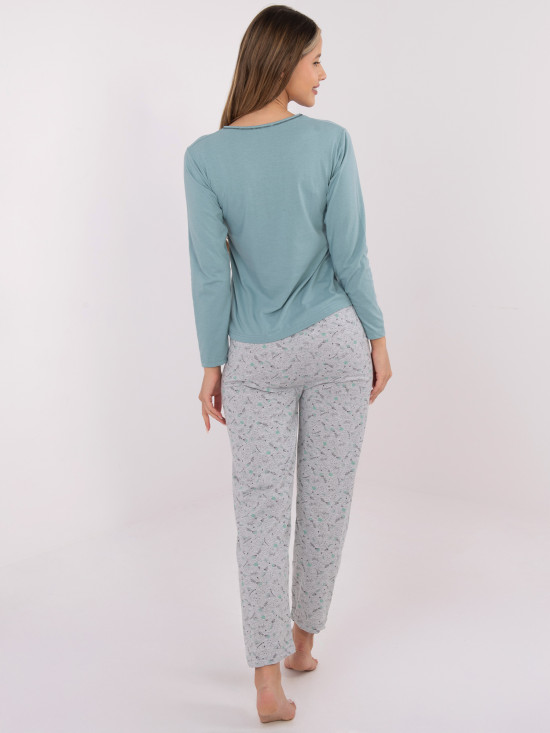 Damen Baumwoll-Pyjama mit Print, mintgrün