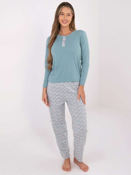 Damen-Baumwollpyjama mit Print, mintgrün