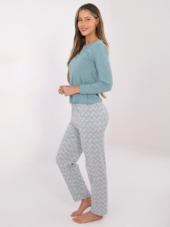 Damen-Baumwollpyjama mit Print, mintgrün