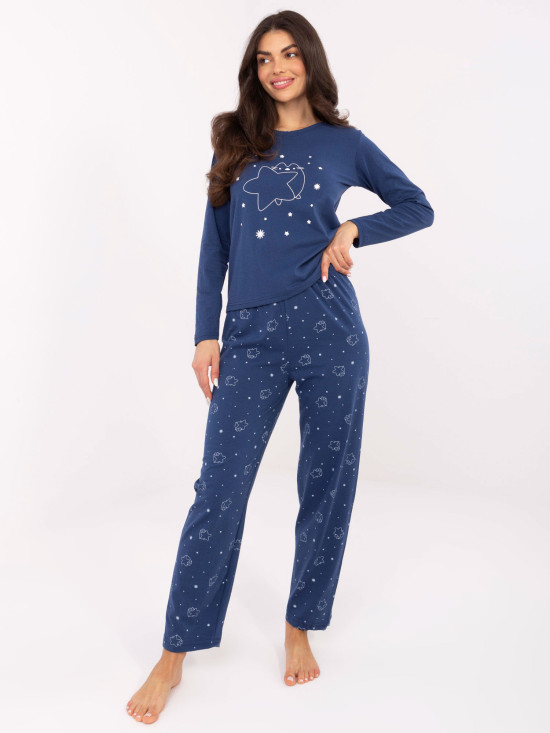 Damen-Pyjama mit langen Ärmeln in Dunkelblau