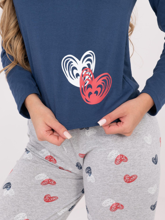 Damen-Pyjama aus Baumwolle mit Print, dunkelblau