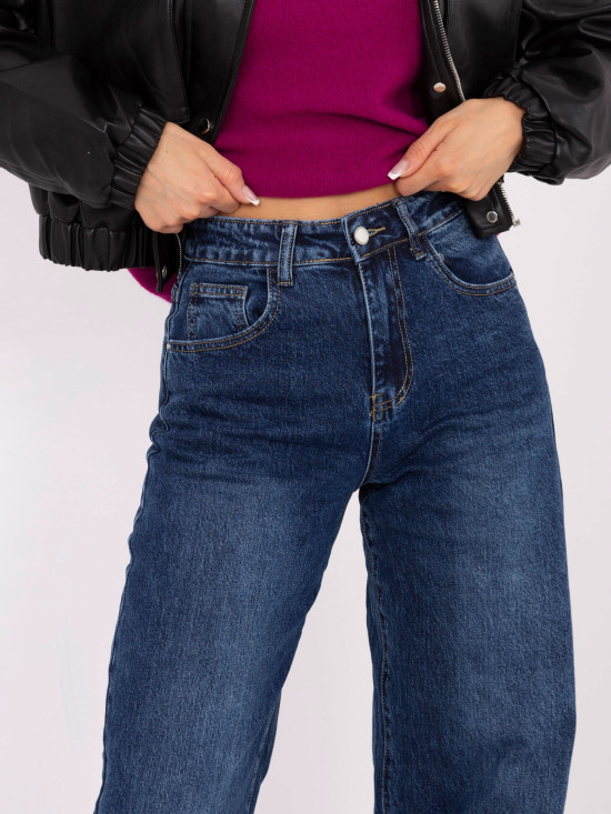 Damen-Balloon-Fit-Jeans mit hohem Bund, dunkelblau