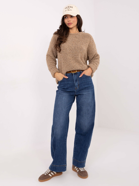 Damen-Balloon-Fit-Jeans mit hohem Bund, dunkelblau