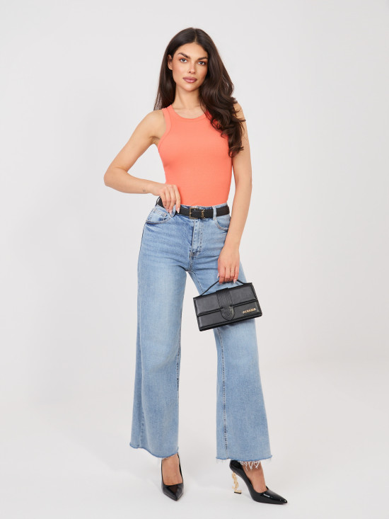 Geripptes ärmelloses Top in Orange