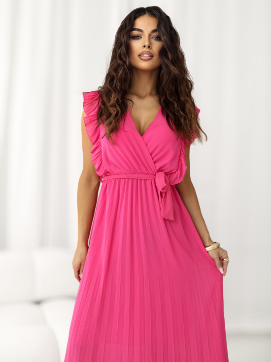 Ausgestelltes Midi-Kleid mit Gürtel in Dunkelrosa