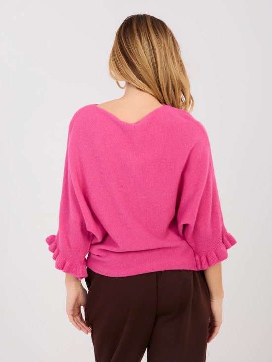 Rosa Pullover mit 3/4-Ärmeln und Volant