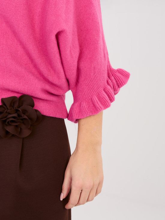 Rosa Pullover mit 3/4-Ärmeln und Volant
