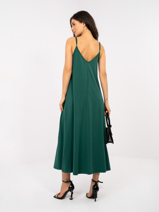 Maxi-Sommerkleid mit Trägern in Dunkelgrün