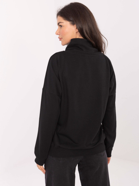 Schwarzes Baumwoll-Sweatshirt mit Kragen und Tasche