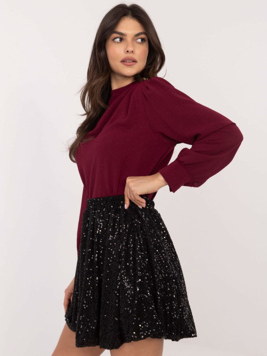 Schwarzer eleganter Minirock mit Pailletten und Futter