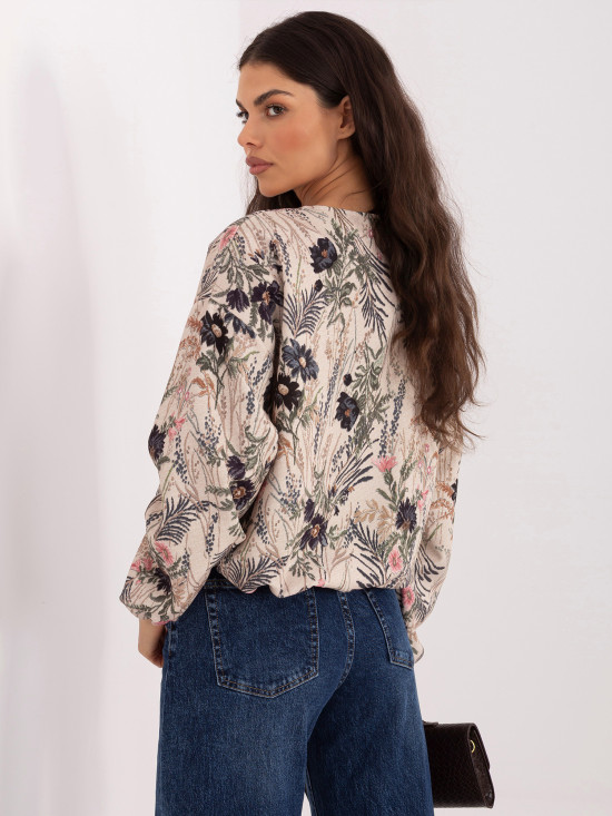 Schwarze Bomberjacke mit Blumenmuster und Puffärmeln