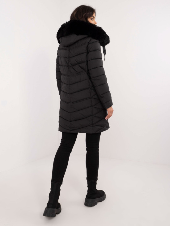 Schwarze gesteppte Winterjacke mit Kapuze