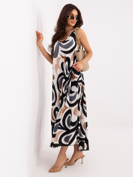 Schwarzes Maxi-Sommerkleid mit V-Ausschnitt und Print