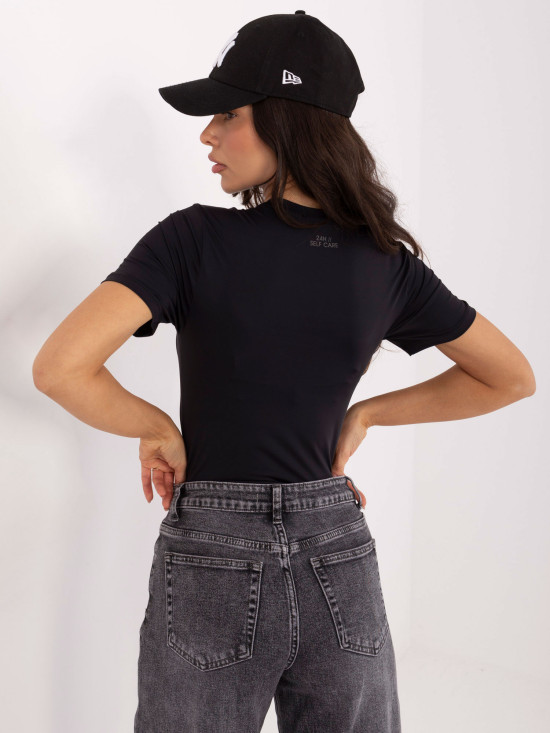 Schwarze, glatte Bluse mit kurzem Ärmel