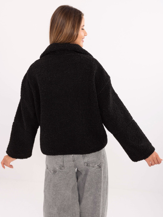 Kurze schwarze Kunstfelljacke ohne Kapuze