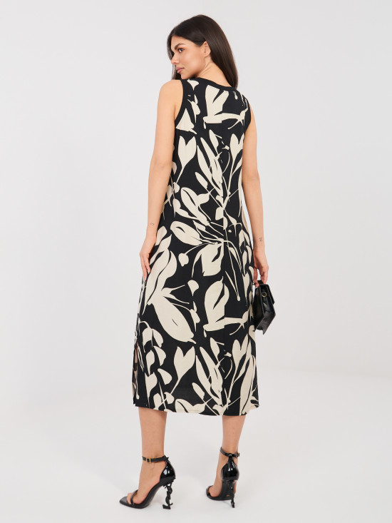Schwarzes Midi-Sommerkleid mit Print