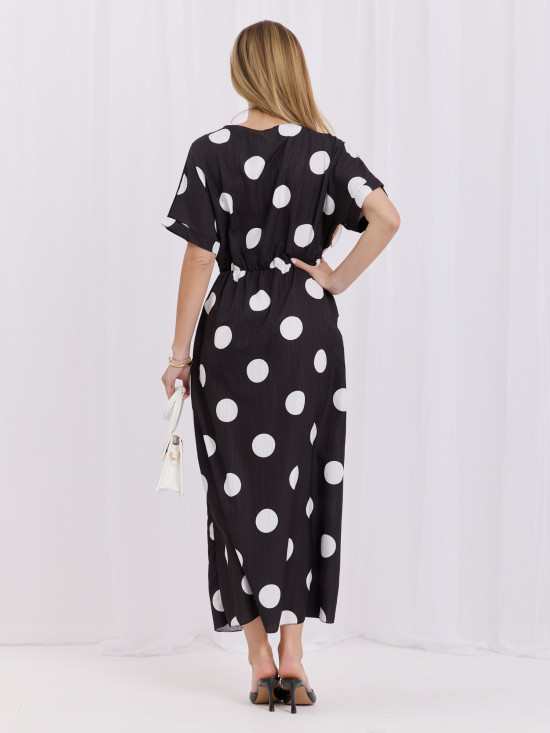 Schwarz-weißes Midi-Kleid mit Punkten und Wickelausschnitt