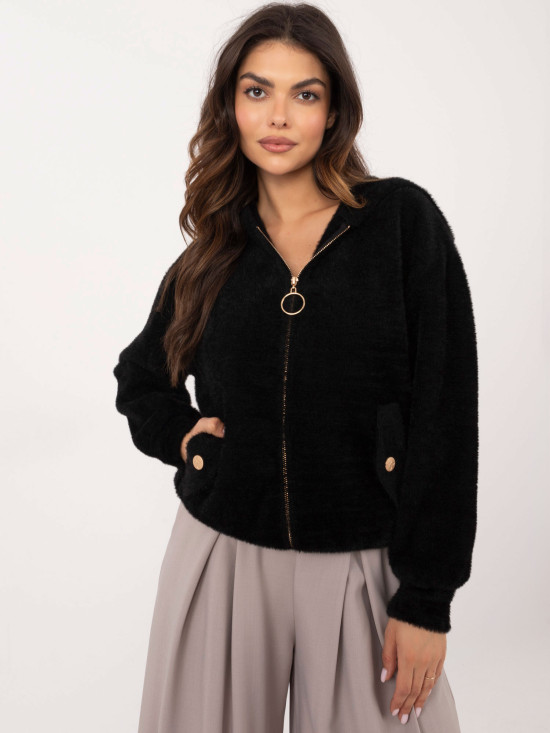Elegante schwarze Winterjacke mit Kapuze