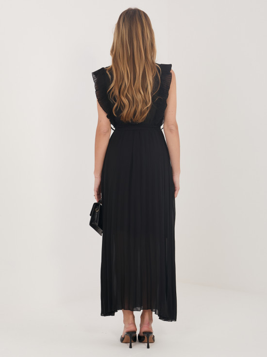 Schwarzes ausgestelltes Midi-Kleid mit Gürtel