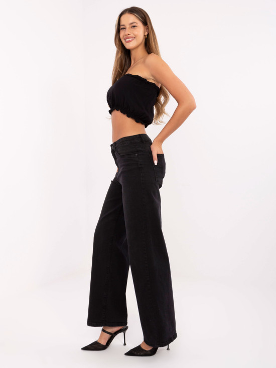 Schwarze Wide-Leg-Jeans mit hohem Bund