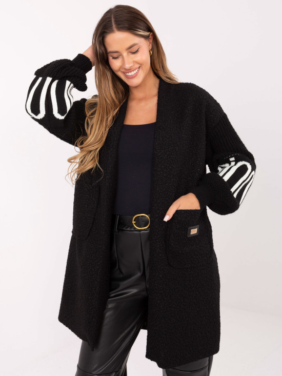 Schwarzer Cardigan mit Taschen und Puffärmeln